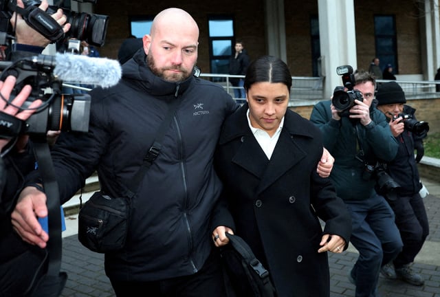 Australia soccer player Sam Kerr's racially aggravated harassment trial - Kingston Crown Court, London, Britain - February 11, 2025  Sam Kerr leaves the court after proven not guilty REUTERS/Toby Melville/File Photo