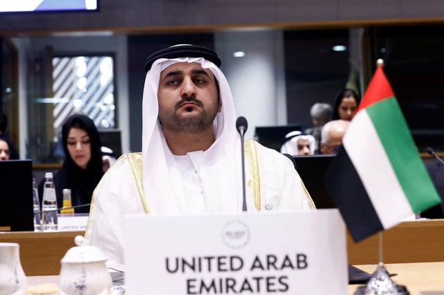 Deputy Prime Minister of United Arab Emirates Sheikh Maktoum bin Mohammed bin Rashid Al Maktoum attends a roundtable meeting during the joint European Union and the Gulf Cooperation Council (GCC) summit, in Brussels, Belgium October 16, 2024. REUTERS/Johanna Geron/File Photo