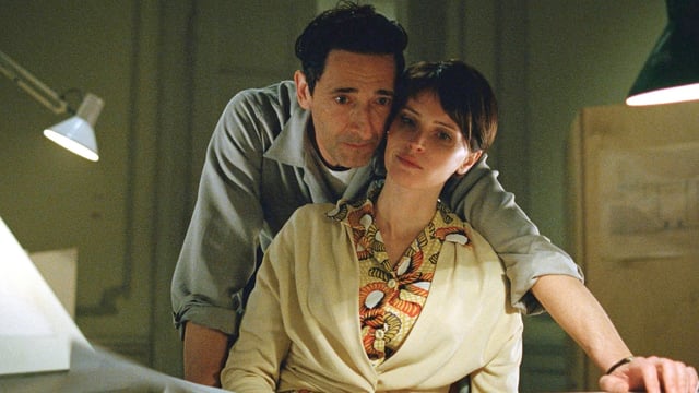 Adrien Brody and Felicity Jones in The Brutalist.