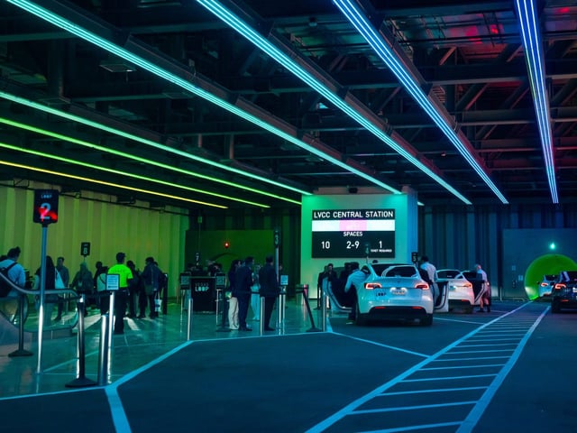Tesla's navigate through the Boring Company's Las Vegas loop.