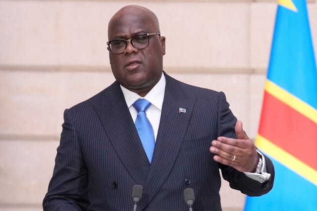 Congo's President Felix Tshisekedi speaks during a press conference with French President Emmanuel Macron at the Elysee Palace in Paris, France, April 30, 2024.     Christophe Ena/Pool via REUTERS/File Photo