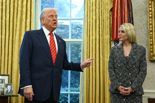 US President Donald Trump speaks after Pam Bondi was sworn in as US Attorney General in the Oval Office of the White House in Washington, DC, on February 5, 2025.