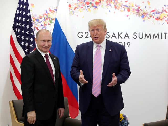 Russia's President Vladimir Putin and U.S. President Donald Trump attend a meeting on the sidelines of the G20 summit in Osaka, Japan June 28, 2019. Sputnik/Mikhail Klimentyev/Kremlin via REUTERS/File Photo
