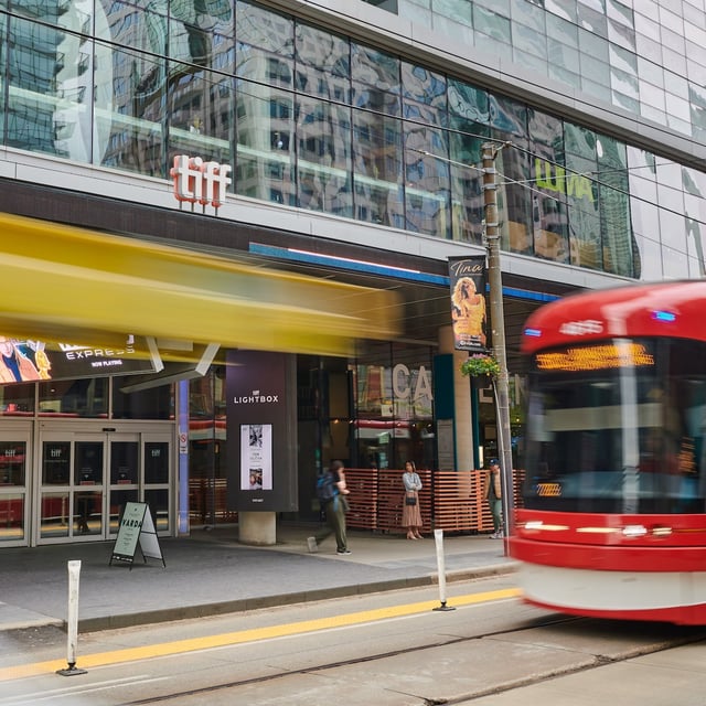 Streetcars pass by TIFF Lightbox on King Street in Toronto on May 15, 2024.
May 15, 2024.
(Sammy Kogan/The Globe and Mail)
