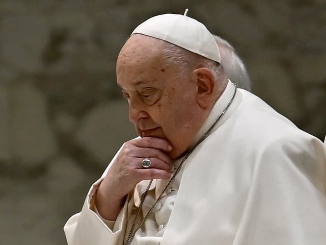Pope Francis attends the weekly general audience on February 12, 2025 at Paul-VI hall in The Vatican. (Photo by Filippo MONTEFORTE / AFP)