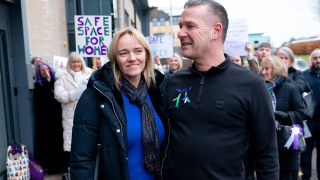 Sandie Peggie arrived at the tribunal in Dundee with her husband