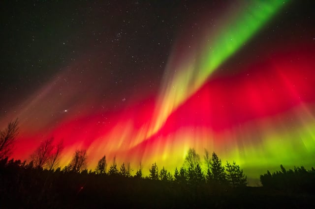 A view of northern lights over the skies of Sodankyla, Lapland, Finland on Oct. 7, 2024.