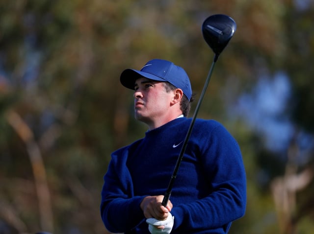 Davis Thompson tees off on the 18th hole during the second round of the Genesis Invitational at Torrey Pines. (K.C. Alfred / The San Diego Union-Tribune)