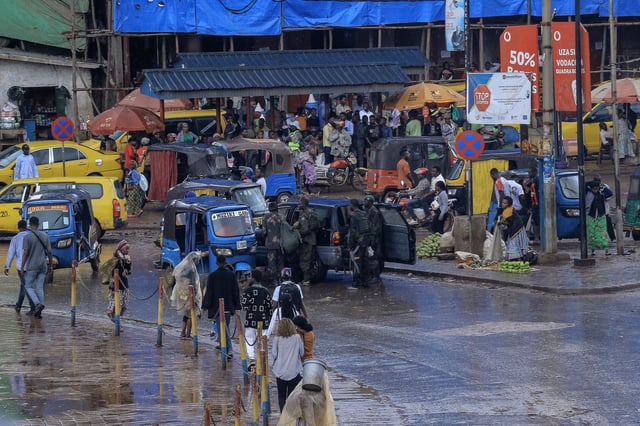 Armed Forces of the Democratic Republic of the Congo (FARDC) soldiers get into a vehicle in Bukavu on February 14, 2025.