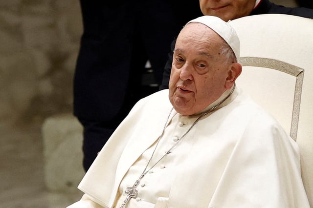 Pope Francis looks on during the Jubilee audience in Paul VI hall at the Vatican, February 1, 2025. REUTERS/Ciro De Luca/File Photo
