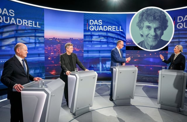 Olaf Scholz (SPD), Robert Habeck (Grüne), Friedrich Merz (CDU/CSU) und Alice Weidel treffen im „Quadrell“ bei RTL aufeinander.