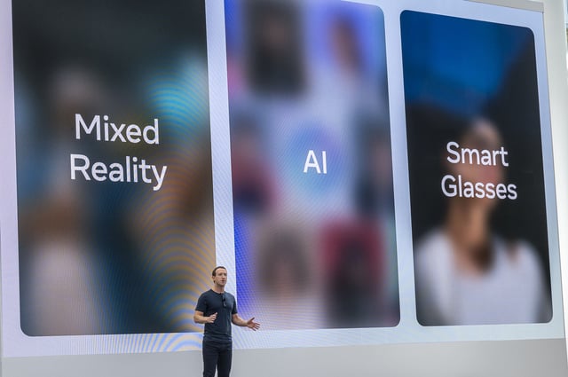 Mark Zuckerberg, chief executive officer of Meta Platforms Inc., speaks at a Meta Connect event in Menlo Park, California, on September 27, 2023.