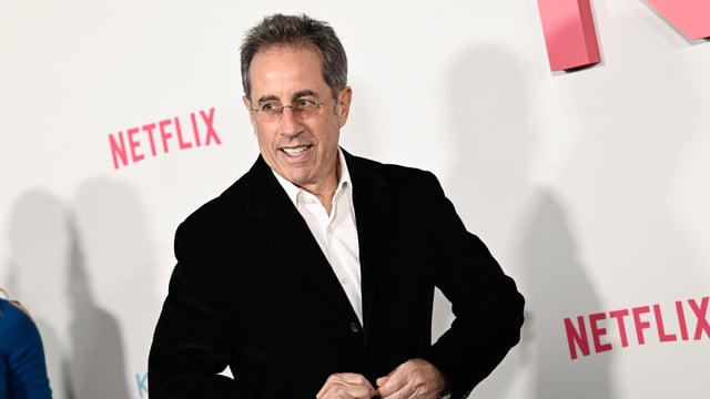 Jerry Seinfeld, right, and Jessica Seinfeld attend the premiere of Netflix's Kinda Pregnant at The Plaza Hotel on Monday, Feb. 3, 2025, in New York. (Photo by Evan Agostini/Invision/AP)