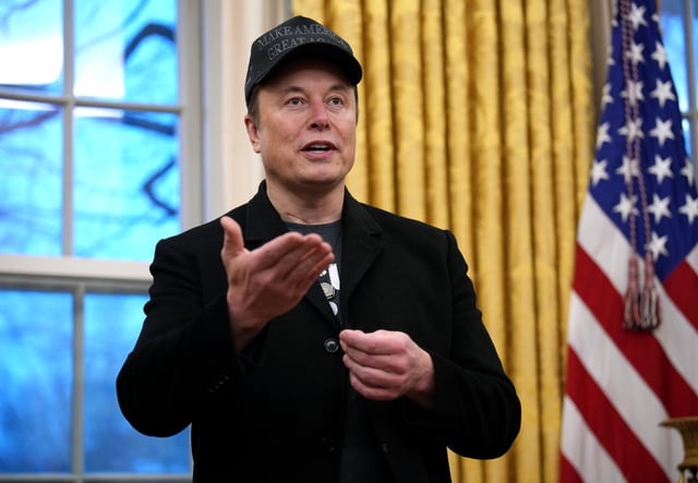 Elon Musk delivers remarks as he join U.S. President Donald Trump during an executive order signing in the Oval Office at the White House on February 11, 2025 in Washington, DC.