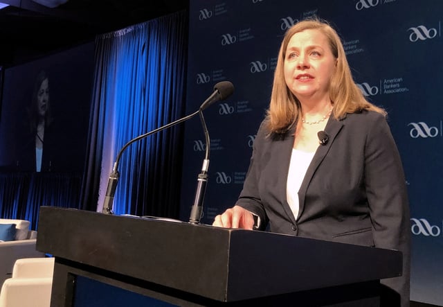 U.S. Federal Reserve Governor Michelle Bowman gives her first public remarks as a Fed policymaker at an American Bankers Association conference in San Diego, California, U.S., February 11 2019.  REUTERS/Ann Saphir/File Photo