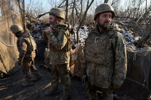 Servicemen of the 155th Brigade of the Armed Forces of Ukraine operate a French-made CAESAR 155mm self-propelled howitzers on the frontline near Pokrovsk on February 9, 2025, in Pokrovsk, Ukraine.