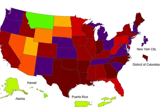 CDC map showing visits for respiratory illness for the week ending February 8.
