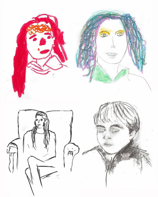Drawings by Prince Louis, Princess Charlotte, Prince George and the Princess of Wales. 
