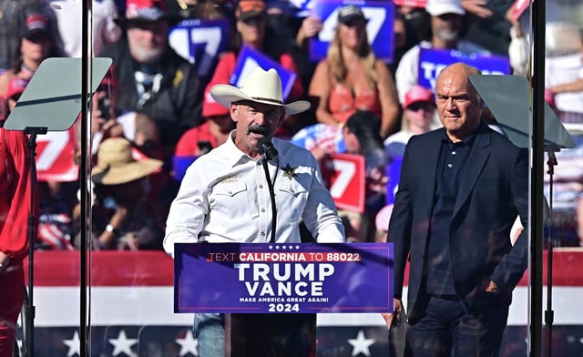 Riverside County Sheriff Chad Bianco, shown at a Donald Trump rally in Coachella last year, has announced his bid to become California’s next governor.