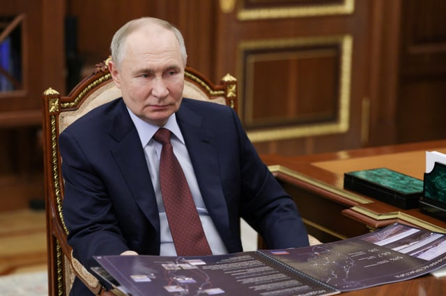 Russian President Vladimir Putin attends a meeting with Governor of Kamchatka Territory Vladimir Solodov in Moscow, Russia, February 17, 2025. Sputnik/Mikhail Metzel/Pool via REUTERS/File Photo