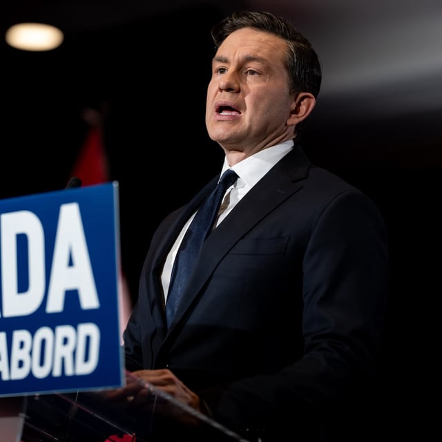 Conservative Leader Pierre Poilievre speaks during a news conference in Vancouver, on Monday, February 3, 2025. Poilievre says that his government would build a permanent military base in Nunavut, CFB Iqaluit, if elected. THE CANADIAN PRESS/Ethan Cairns