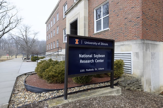 The National Soybean Research Center, home to the Soybean Innovation Lab, is pictured at the University of Illinois, Thursday, Feb. 13, 2025, in Champaign, Ill. (AP Photo/Craig Pessman)