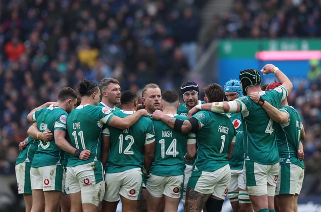 FILE Rugby Union - Six Nations Championship - Scotland v Ireland - Murrayfield Stadium, Edinburgh, Scotland, Britain - February 9, 2025 Ireland players huddle before the match REUTERS/Russell Cheyne/File Photo
