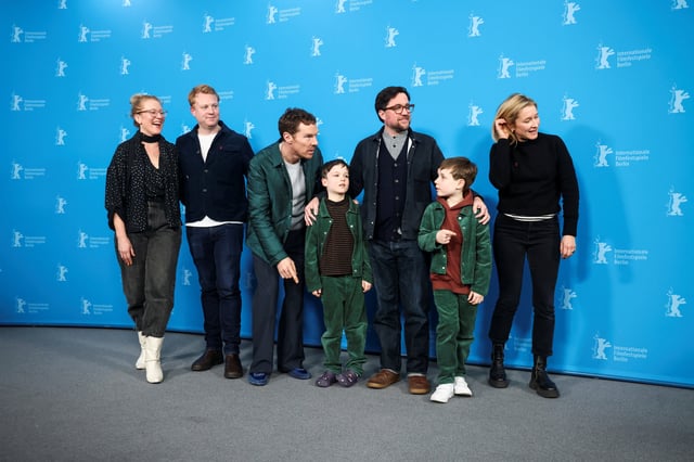 Director Dylan Southern, cast members Benedict Cumberbatch, Richard Boxall and Henry Boxall attend a photocall to promote the film 'The Thing with Feathers' at the 75th Berlinale International Film Festival in Berlin, Germany February 18, 2025. REUTERS/Liesa Johannssen