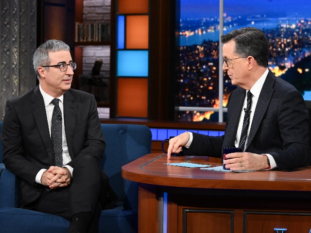 NEW YORK CITY - NOVEMBER 4: The Late Show with Stephen Colbert and guest John Oliver during Monday's November 4, 2024 show. (Photo by Scott Kowalchyk/CBS via Getty Images)