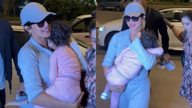 Priyanka Chopra with her daughter Malti Marie at Mumbai airport.