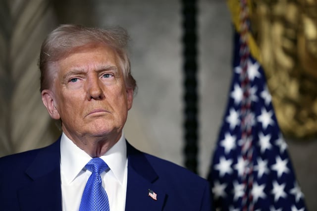 President Donald Trump speaks to the media at Mar-a-Lago.