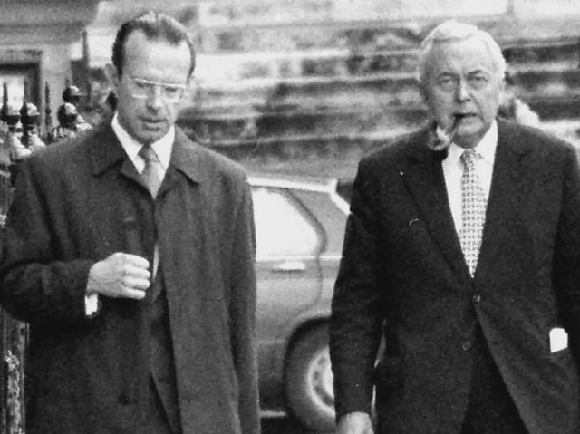 Joe Haines (left) with Sir Harold Wilson on 7 February 1977. Picture: PA/PA Wire