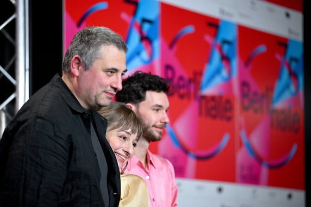 Cast members Adonis Tanta and Eszter Tompa and director Radu Jude attend a press conference to promote the film 'Kontinental 25' at the 75th Berlinale International Film Festival in Berlin, Germany February 19, 2025. REUTERS/Annegret Hilse