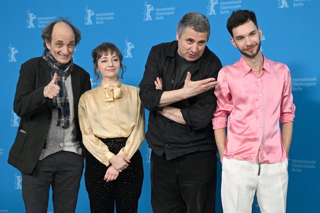 Cast members Eszter Tompa, Gabriel Spahiu, Adonis Tanta and director Radu Jude attend a photo call to promote the film 'Kontinental 25' at the 75th Berlinale International Film Festival in Berlin, Germany February 19, 2025. REUTERS/Annegret Hilse