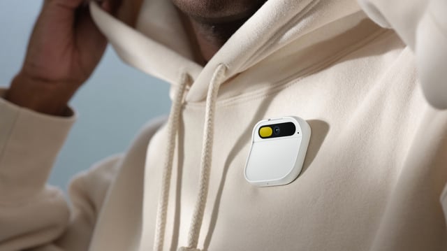 In this press kit photo, a model wears one of Humane’s AI pins. The company announced that it’s shutting down the devices at the end of February.