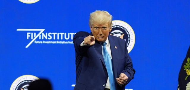 President Donald Trump attends the Future Investment Initiative (FII) Institute summit in Miami Beach, Fla., Wednesday, Feb. 19, 2025. (AP Photo/Rebecca Blackwell)