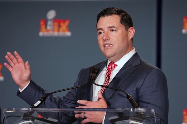 Feb 10, 2025; New Orleans, LA, USA; San Francisco 49ers chief executive officer Jed York at the Super Bowl LIX host committee handoff press conference. Mandatory Credit: Kirby Lee-Imagn Images/File Photo
