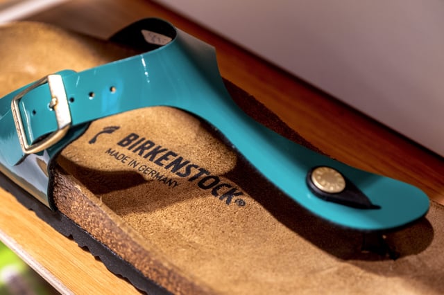 FILE -A Birkenstock sandal is pictured in Birkenstock store in Frankfurt, Germany, Oct. 4, 2023. (AP Photo/Michael Probst, File)