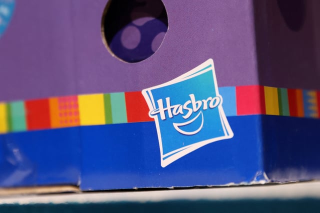 The Hasbro, Inc. logo is seen on a toy for sale in a store in Manhattan, New York, U.S., November 16, 2021. REUTERS/Andrew Kelly/File Photo