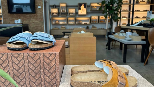 Birkenstock shoes are displayed at a Birkenstock store on February 29, 2024 in Larkspur, California. 