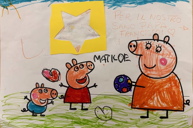 Messages of well-wishes, drawings and cards received by the pope Francis from children in the pediatric oncology unit of &#39;Policlinico Gemelli&#39; hospital on February 18, 2025, in Rome, Italy.