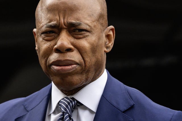 Eric Adams arrives for a court hearing at Thurgood Marshall Courthouse on February 19, 2025