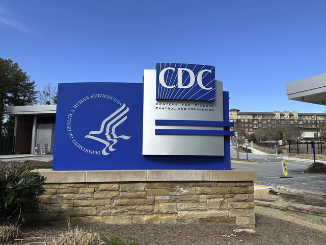 A sign stands at an entrance to the main campus of the Center for Disease Control and Prevention (CDC) in Atlanta, Georgia, Friday, Feb. 14, 2025. (AP Photo/Jeff Amy)