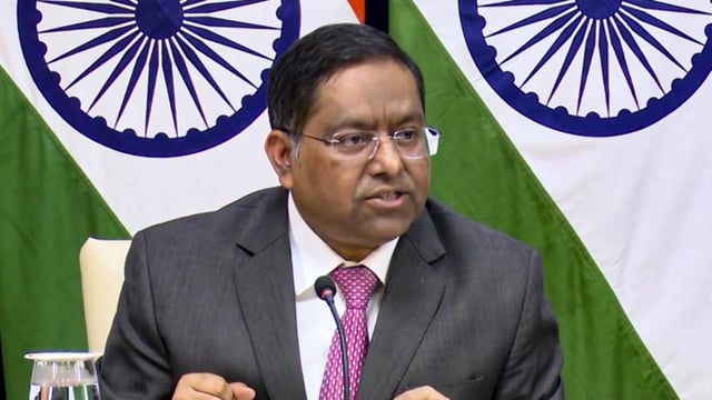 Ministry of External Affairs official spokesperson Randhir Jaiswal addresses a press conference in New Delhi (PTI FILE)
