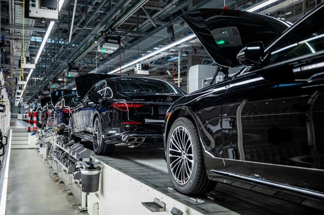 Mercedes-Benz cars at its factory in Baden-Württemberg, Sindelfingen, Germany. Mercedes CFO Harald Wilhelm warned that increased tariffs could eat into its margins.