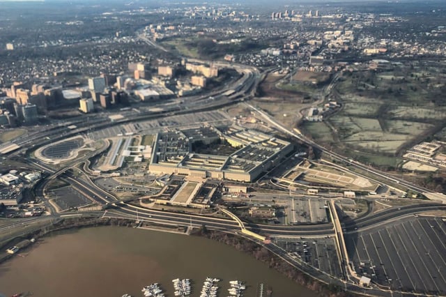 The Pentagon and surrounding area is seen in this aerial view in Washington. According to U.S. Code, the secretary of defense &#34;may not reduce the civilian workforce programmed full-time equivalent levels unless the secretary conducts an appropriate analysis&#34; to ensure the impact on mission effectiveness is considered. (AP file/Pablo Martinez Monsivai)