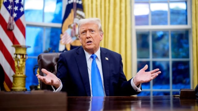 U.S. President Donald Trump speaks during an executive order signing in the Oval Office at the White House on February 11, 2025 in Washington, DC (Andrew Harnik/Getty Images)