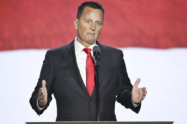 Richard Grenell, President Donald Trump’s special envoy, says disaster aid for California after the catastrophic wildfires in Jan. 2025 will come with strings. He’s pictured here speaking at the Republican National Convention at the Fiserv Forum in Milwaukee, July 17, 2024. (Kenny Holston/The New York Times)