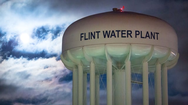 FLINT, MI - JANUARY 23:  The City of Flint Water Plant is illuminated by moonlight on January 23, 2016 in Flint, Michigan.