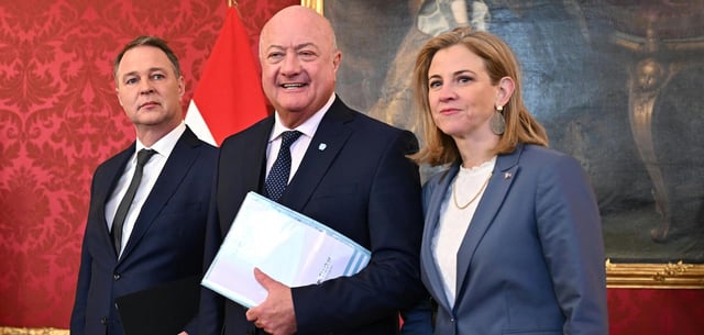 Die Parteivorsitzenden Andreas Babler (SPÖ), Christian Stocker (ÖVP) und Beate Meinl-Reisinger (Neos)